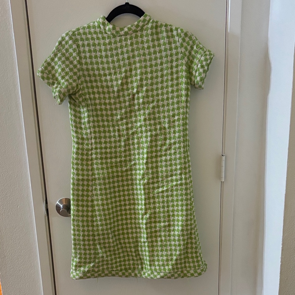 Vintage Green Houndstooth Short Sleeve Mini Dress